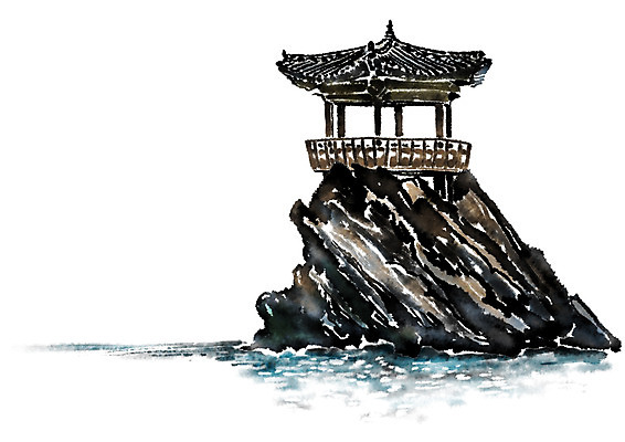 PSD 바다 한국건축 일러스트 캘리그라피 수묵화 사람없음 절벽 바위 정자 절벽바위 국내일러스트 건축물 건축 미술 돌_바위 바위_돌 파일형식