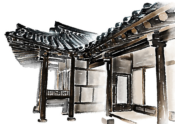 PSD 한국건축 일러스트 캘리그라피 기와 기와집 수묵화 사람없음 국내일러스트 건축 한옥 미술 파일형식