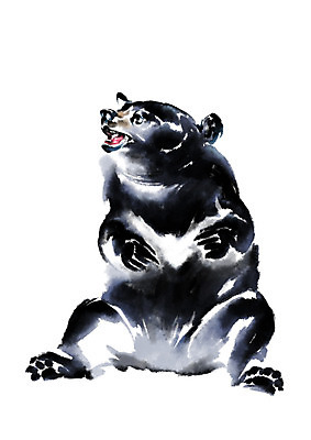 PSD 동물 한마리 일러스트 캘리그라피 곰 수묵화 사람없음 반달가슴곰 반달곰 국내일러스트 1 포유류 미술 파일형식