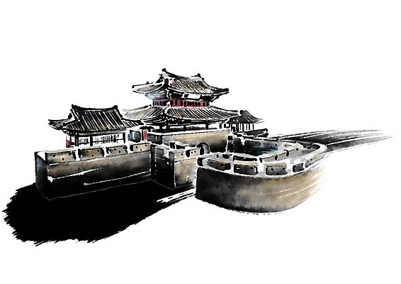 PSD 고건축 한국건축 일러스트 캘리그라피 수묵화 사람없음 성 성벽 국내일러스트 건축물 건축 미술 파일형식