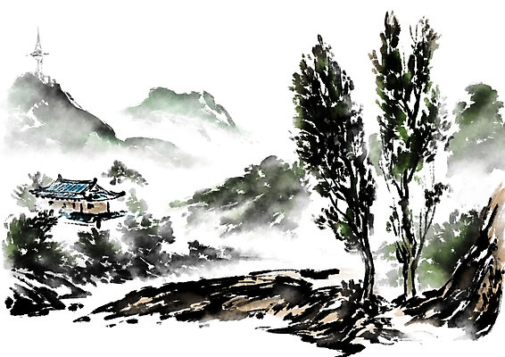 PSD 나무 일러스트 캘리그라피 산 수묵화 풍경 사람없음 국내일러스트 식물 미술 파일형식