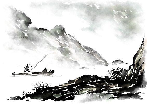 PSD 나무 일러스트 캘리그라피 산 수묵화 한명 사람 풍경 강 뱃사공 선박 국내일러스트 식물 1 수상교통 미술 파일형식