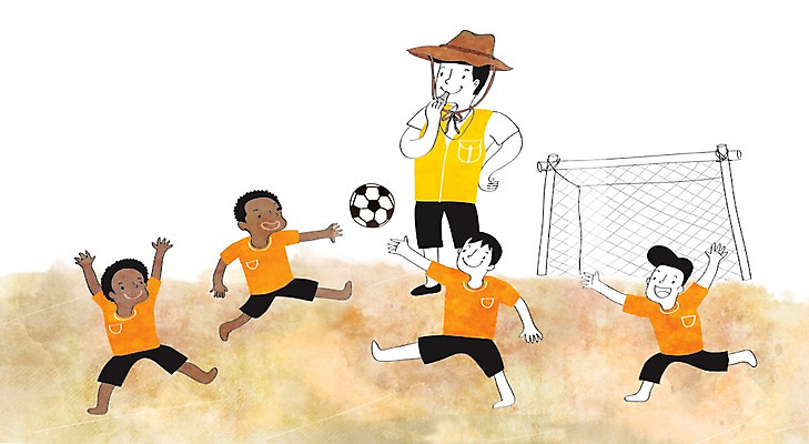 PSD 외국인 남자 어린이 흑인 일러스트 축구공 여러명 성인 축구 희망 봉사 호루라기 골대 나눔 해외봉사 국내일러스트 서양인 감정 다수 공 축구용품 사람 인종 구기 도움 파일형식