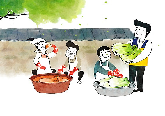 PSD 나무 여자 남자 어린이 일러스트 여러명 성인 담장 희망 봉사 배추 고무장갑 김장 나눔 고무대야 국내일러스트 식물 감정 장갑 다수 채소 사람 도움 대야 고무 파일형식