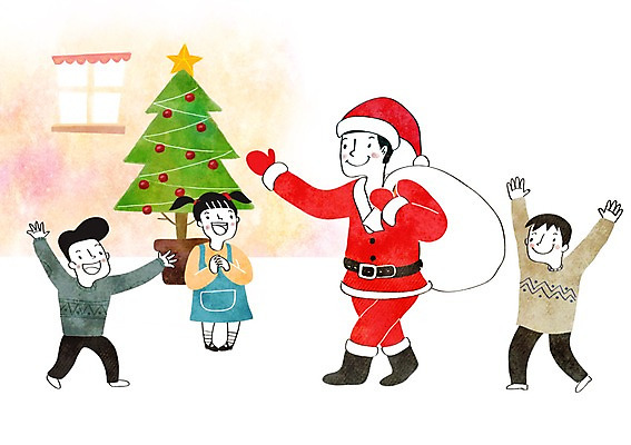 PSD 여자 남자 어린이 크리스마스 일러스트 창문 산타옷 여러명 성인 크리스마스트리 산타클로스 희망 봉사 보따리 나눔 국내일러스트 옷 기념일 감정 다수 사람 도움 파일형식