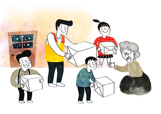 PSD 여자 노년 남자 할머니 어린이 일러스트 여러명 성인 상자 문 희망 눈 봉사 도움 나눔 국내일러스트 자연요소 감정 다수 컨셉 날씨 사람 파일형식