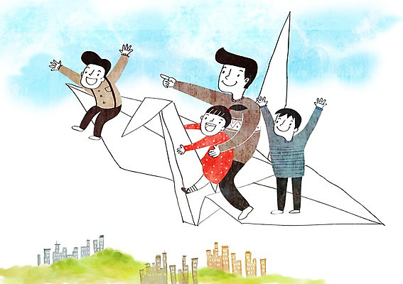 PSD 여자 남자 어린이 일러스트 빌딩 여러명 성인 희망 비행 도시 봉사 나눔 종이학 국내일러스트 감정 다수 사람 건물 도움 종이접기 파일형식