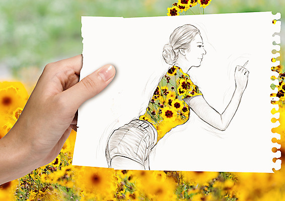 PSD 편집이미지 손 여자 꽃 종이 성인 신체부위 스케치 의료성형뷰티 이미지편집 식물 미술 사람 파일형식