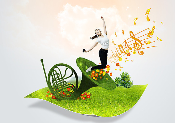 PSD 편집이미지 여자 꽃 종이 악기 음표 한명 잔디 20대 성인 음악감상 한국인 춤 오선지 호른 이미지편집 식물 1 기호 음악 문화예술 사람 동양인 청년 감상 금관악기 악보 오선 파일형식