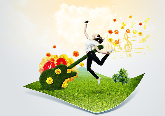 PSD 편집이미지 여자 꽃 종이 악기 음표 초 한명 잔디 20대 성인 음악감상 한국인 춤 일렉기타 오선지 이미지편집 식물 1 기호 음악 문화예술 사람 동양인 청년 감상 기타 악보 오선 파일형식