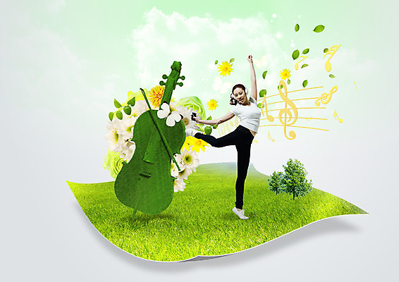 PSD 편집이미지 여자 꽃 종이 악기 음표 한명 잔디 20대 성인 음악감상 한국인 춤 오선지 콘트라베이스 이미지편집 식물 1 기호 음악 현악기 문화예술 사람 동양인 청년 감상 악보 오선 파일형식