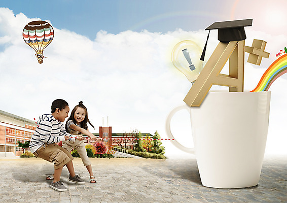 PSD 외국인 구름 편집이미지 여자 교육 남자 어린이 줄 무지개 학사모 졸업 학교 두명 컵 열기구 당기기 전구모양 이미지편집 자연요소 모양 모자_잡화 식기 전구 항공교통 모션 사람 인종 파일형식