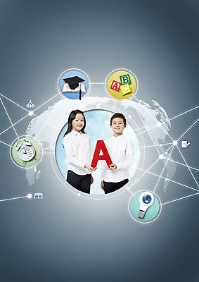 PSD 편집이미지 여자 교육 남자 어린이 세계지도 학사모 전구 졸업 두명 책 글로벌 자명종 일본인 A 글로벌교육 이미지편집 외국인 모자_잡화 알파벳 시계 지도 사람 동양인 세계 알람 파일형식