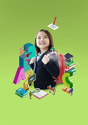 PSD 편집이미지 학생 여자 교육 남자 어린이 가방 학사모 졸업 돋보기 여러명 성인 책 연필 한국인 올려보기 이미지편집 모자_잡화 잡화 다수 모션 학용품 사람 동양인 필기구 파일형식