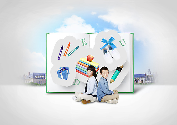 PSD 편집이미지 학생 여자 교육 남자 리본 어린이 학교 실내화 앉기 두명 책 선물상자 연필 등맞대기 사과 일본인 이미지편집 외국인 신발 과일 모션 학용품 선물 사람 동양인 상자 필기구 파일형식