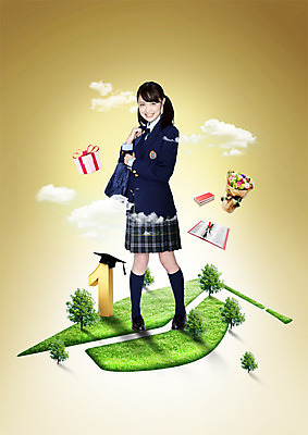 PSD 나무 구름 편집이미지 1 학생 여자 교육 교복 꽃다발 학사모 졸업 청소년 한명 성인 책 선물상자 일본인 성인여자한명만 이미지편집 자연요소 외국인 식물 모자_잡화 옷 꽃 선물 사람 동양인 상자 여자한명만 성인여자만 파일형식