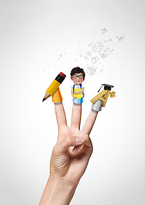 PSD 편집이미지 손 어린이교육 남자 학사모 한손 3 두명 신체부위 연필 유치원생 한국인 에이플러스 손가락인형 이미지편집 모자_잡화 교육 어린이 인형 졸업 학용품 사람 동양인 필기구 점수 파일형식