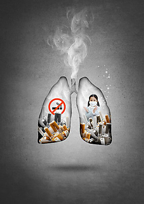 PSD 편집이미지 여자 어린이 마스크 한명 손짓 상반신 앞모습 한국인 금지 허파 X 아니오 금연 담배꽁초 담배연기 폐렴 폐암 이미지편집 1 알파벳 캠페인 뷰포인트 모션 담배 사람 동양인 호흡기관 연기 질병 사회이슈 암 파일형식