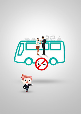 전신 PSD 편집이미지 여자 남자 버스 서기 정장 20대 성인 세명 한국인 금연 이미지편집 옷 육상교통 캠페인 모션 대중교통 사람 동양인 청년 사회이슈 파일형식