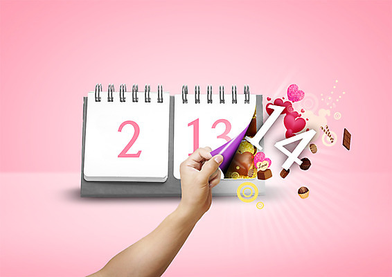 PSD 편집이미지 손 기념일 발렌타인데이 신체부위 초콜릿 달력 하트 탁상달력 이미지편집 모양 데이이벤트 디저트 사람 이벤트 파일형식