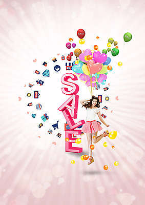 전신 PSD 백인 편집이미지 영어 여자 한명 20대 성인 쇼핑 세일 쌓기 비행 하트풍선 풍선 이미지편집 서양인 문자 1 모션 사람 청년 하트 파일형식