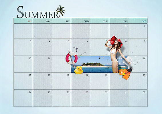 PSD 서양인 편집이미지 여자 바다 여행 휴가 한명 상반신 성인 여름 비키니 야자수 달력 오리발 튜브 오리배 이미지편집 외국인 나무 1 계절 수영복 사람 파일형식