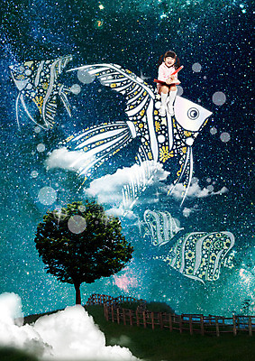 전신 PSD 나무 구름 편집이미지 여자 상상 밤하늘 하늘 한명 앉기 앞모습 책 유치원생 꿈 한국인 기록 열대어 상상력 이미지편집 자연요소 식물 1 어린이 뷰포인트 모션 어류 사람 동양인 야간 파일형식