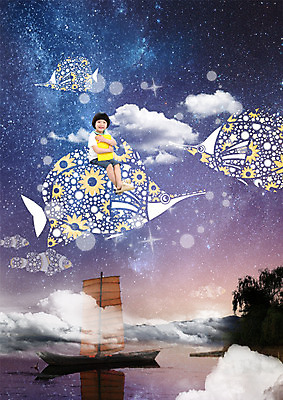 전신 PSD 구름 편집이미지 남자 안기 상상 밤하늘 하늘 한명 앉기 책 유치원생 꿈 한국인 나룻배 열대어 상상력 이미지편집 자연요소 1 어린이 배_교통 모션 어류 사람 동양인 야간 파일형식