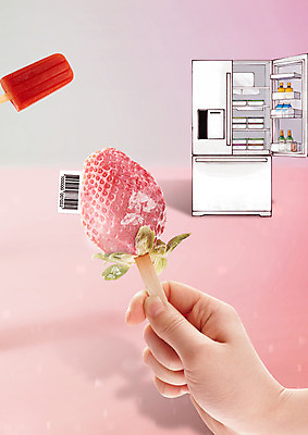 PSD 편집이미지 손 음식 딸기 아이스크림 한손 한명 들기 신체부위 냉동 막대기 바코드 냉장고 막대아이스크림 이미지편집 1 과일 모션 디저트 사람 가전제품 파일형식