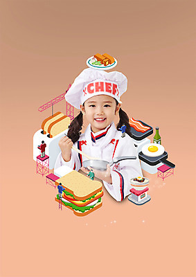 PSD 편집이미지 여자 음식 샌드위치 한명 미소 상반신 앞모습 식당 요리사 유치원생 한국인 짜장면 계란프라이 식빵 토스트 베이컨 토스트기 이미지편집 직업 1 어린이 빵 뷰포인트 표정 돼지고기 사람 동양인 상점 중식 가전제품 계란요리 파일형식