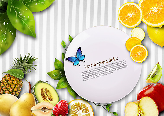 PSD 편집이미지 나비 오렌지 딸기 나뭇잎 프레임 키위 사람없음 배 사과 멜론 레몬 파인애플 이미지편집 곤충 잎 과일 열대과일 파일형식