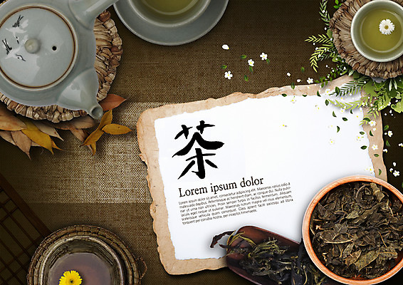 PSD 편집이미지 꽃잎 낙엽 나뭇잎 프레임 사람없음 찻잔 찻주전자 차잎 이미지편집 꽃 잎 주전자 잔 파일형식