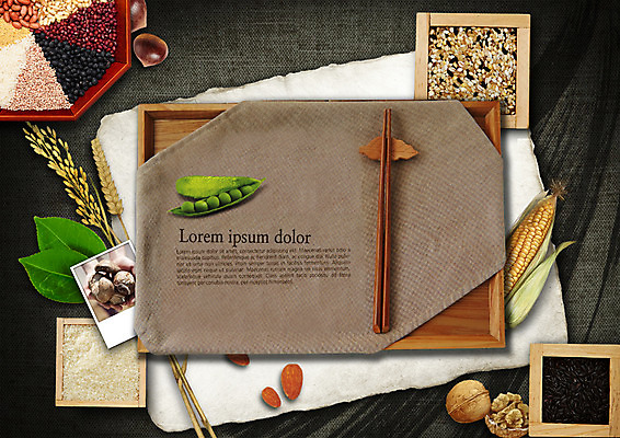 PSD 편집이미지 젓가락 곡류 프레임 쟁반 옥수수 사람없음 쌀 천 완두콩 호두 아몬드 이미지편집 콩 수저 견과류 직물 파일형식