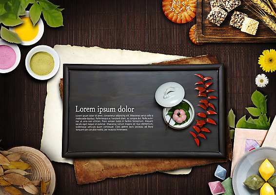 PSD 편집이미지 꽃 낙엽 나뭇잎 프레임 쟁반 사람없음 송편 약과 이미지편집 식물 잎 떡 전통음식 파일형식