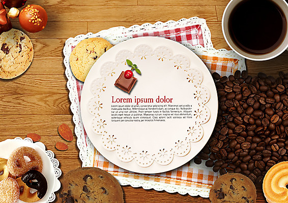 PSD 편집이미지 커피 프레임 사람없음 쿠키 초콜릿 원두 천 아몬드 이미지편집 음료 디저트 견과류 직물 파일형식
