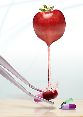 PSD 편집이미지 사람없음 알약 액체 사과 즙 의료용집게 이미지편집 과일 집게 약 파일형식