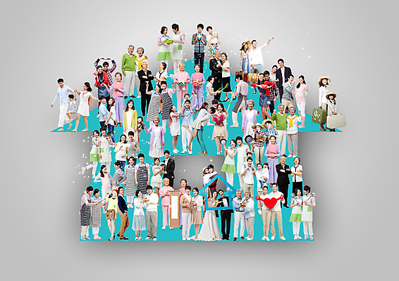 전신 PSD 외국인 편집이미지 부부 커플 여자 남자 가족 서기 여러명 20대 성인 30대 한국인 60대 집모양 이미지편집 모양 노년 다수 관계 모션 사람 동양인 인종 청년 장년 파일형식