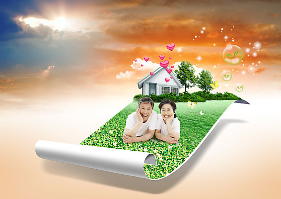 PSD 편집이미지 여자 남자 종이 엎드리기 나비 꽃밭 잔디 상반신 성인 두명 앞모습 새싹 노부부 턱괴기 일몰 한국인 하트 60대 전원주택 말린_둥글게 이미지편집 모양 식물 부부 노년 꽃 뷰포인트 곤충 컨셉 모션 주택 사람 동양인 노을 파일형식