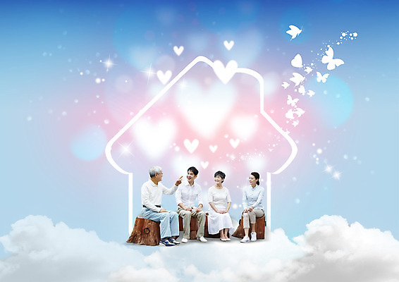 전신 PSD 구름 편집이미지 여자 남자 나비 가족 앉기 여러명 성인 30대 한국인 하트 60대 나무밑둥 집모양 이미지편집 자연요소 모양 나무 노년 다수 곤충 관계 모션 사람 동양인 장년 파일형식