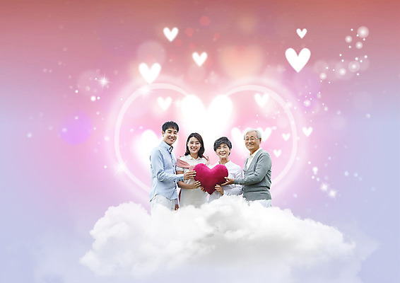 PSD 구름 편집이미지 여자 남자 가족 여러명 상반신 성인 30대 한국인 하트 60대 이미지편집 자연요소 모양 노년 다수 관계 사람 동양인 장년 파일형식