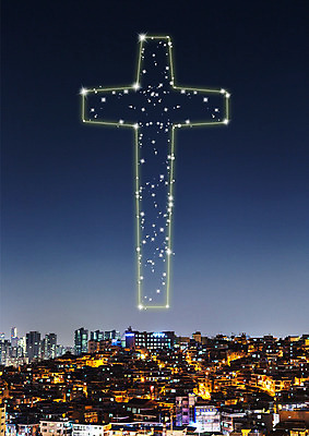 PSD 편집이미지 별 기독교 십자가 야경 밤하늘 사람없음 별자리 도시 이미지편집 자연요소 종교 하늘 야간 파일형식 풍경_경치