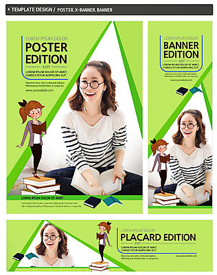 PSD 템플릿 배너 배너템플릿 여자 가로배너 ZIP 포스터 세로배너 안경 대학생 서기 미소 앉기 20대 성인 두명 책 세트 쌓기 펼침 한국인 현수막 대학교육 안경낌 학생 잡화 교육 모션 표정 사람 동양인 청년 가로 세로 파일형식
