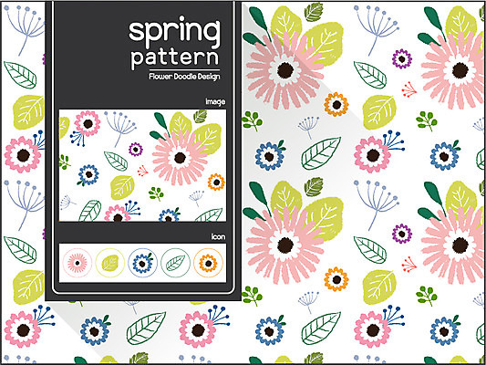 식물 디자인 꽃 백그라운드 꽃무늬 패턴 일러스트 나뭇잎 사람없음 봄 자연물 플라워패턴 국내일러스트 AI파일 계절 잎 무늬 자연 파일형식 벡터