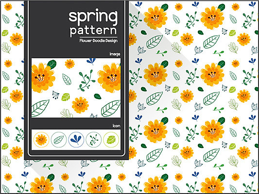 식물 디자인 꽃 백그라운드 꽃무늬 패턴 일러스트 나뭇잎 사람없음 봄 자연물 플라워패턴 국내일러스트 AI파일 계절 잎 무늬 자연 파일형식 벡터