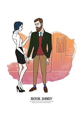 전신 PSD 여자 남자 일러스트 줄자 정장 성인 두명 마네킹 치수재기 판매원 젠틀맨 댄디 댄디스타일 메트로섹슈얼 국내일러스트 직업 옷 자 사람 파일형식