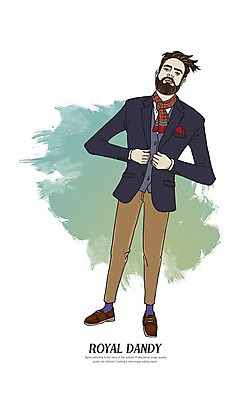 전신 PSD 남자 일러스트 한명 정장 성인 목도리 젠틀맨 댄디 댄디스타일 메트로섹슈얼 국내일러스트 1 잡화 옷 사람 파일형식