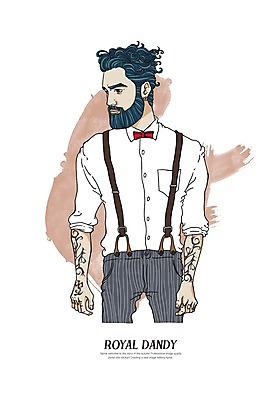 PSD 남자 일러스트 나비넥타이 한명 정장 성인 문신 멜빵 젠틀맨 댄디 댄디스타일 메트로섹슈얼 국내일러스트 1 잡화 옷 넥타이 사람 파일형식