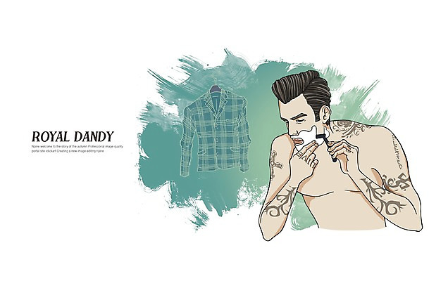 PSD 남자 일러스트 한명 정장 상반신 성인 옷걸이 문신 면도 젠틀맨 댄디 댄디스타일 메트로섹슈얼 국내일러스트 1 옷 모션 사람 파일형식