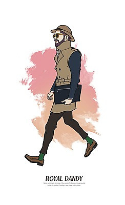 전신 PSD 모자 남자 일러스트 한명 정장 성인 선글라스 클러치 젠틀맨 댄디 댄디스타일 메트로섹슈얼 국내일러스트 1 잡화 옷 안경 가방 사람 파일형식