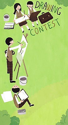 PSD 학생 여자 남자 교복 종이 가방 일러스트 학교 청소년 여러명 스쿨라이프 붓 그리기 팔레트 물통 이젤 미술교육 프레임일러스트 사생대회 국내일러스트 라이프스타일 잡화 옷 교육 다수 모션 프레임 미술 사람 미술도구 대회 파일형식